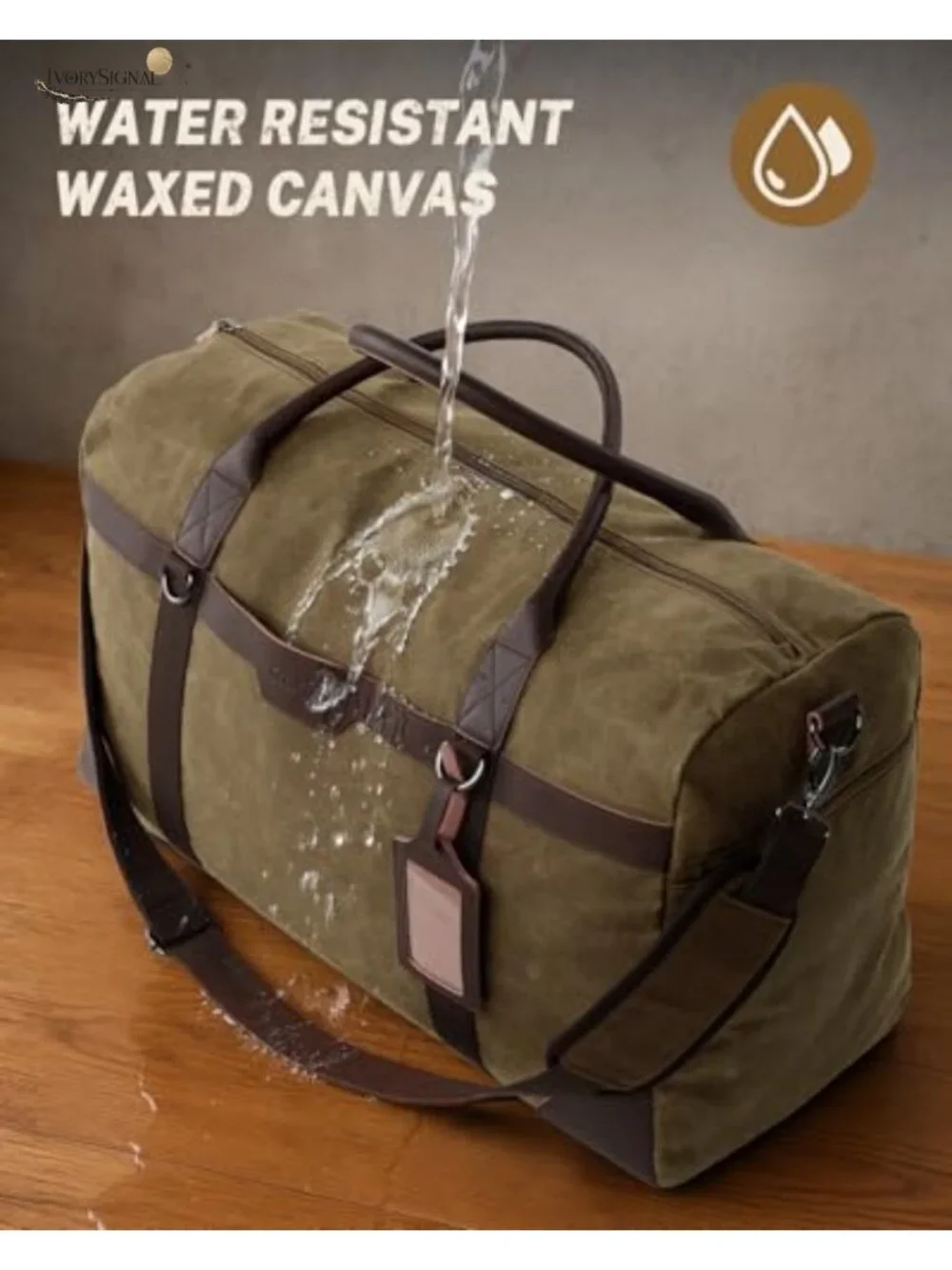 Waxed Canvas Duffle Bag 55L Water Resistant Travel Weekender Overnight